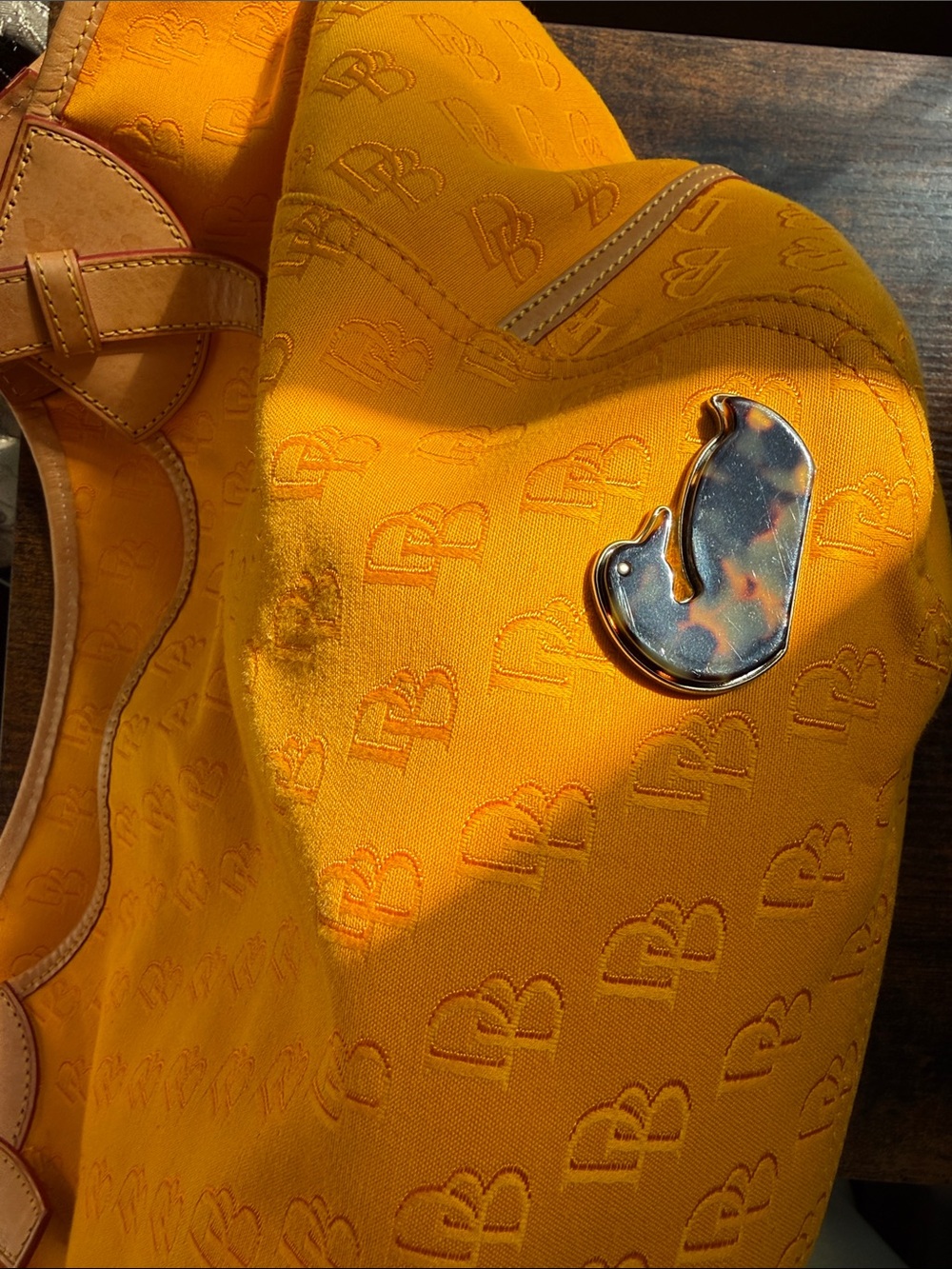 Dooney & Bourke Yellow Shoulder Tote with Tan Leather Trim - Picture 6 of 16
